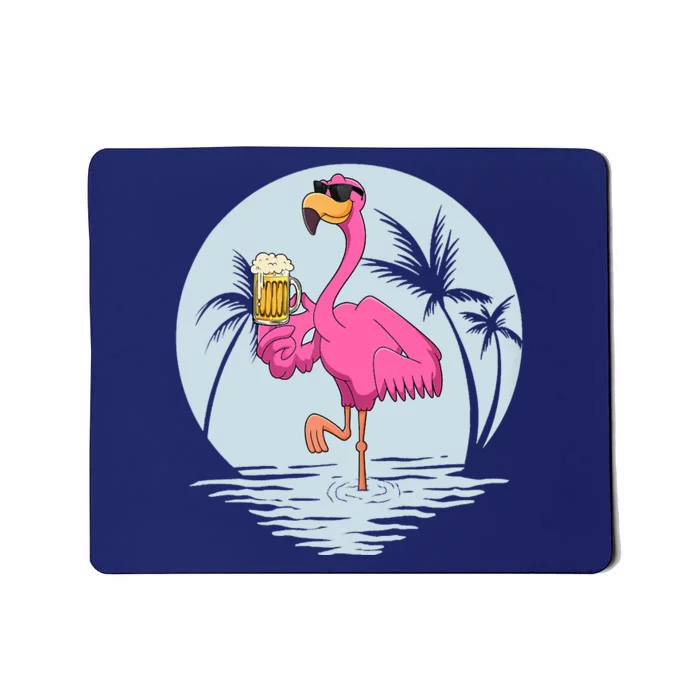 Funny Pink Flamingo Bird With Mug Of Beer Summer Vacation Mousepad