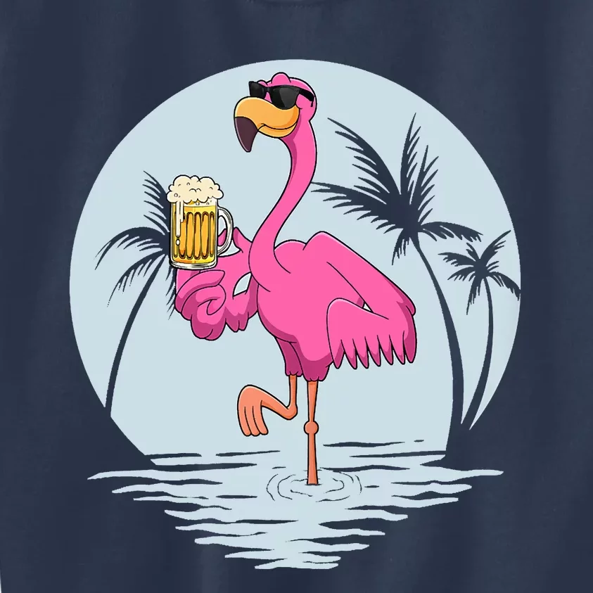 Funny Pink Flamingo Bird With Mug Of Beer Summer Vacation Kids Sweatshirt