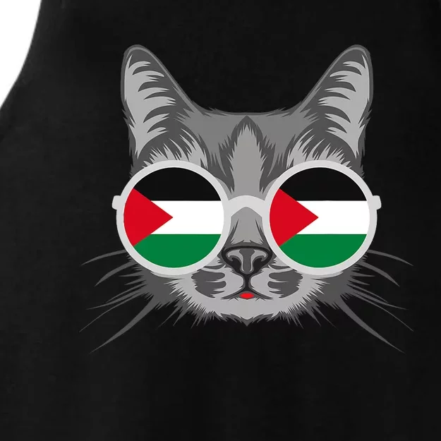 Free Palestine Flag Palestinian Cat Gaza Ladies Tri-Blend Wicking Tank