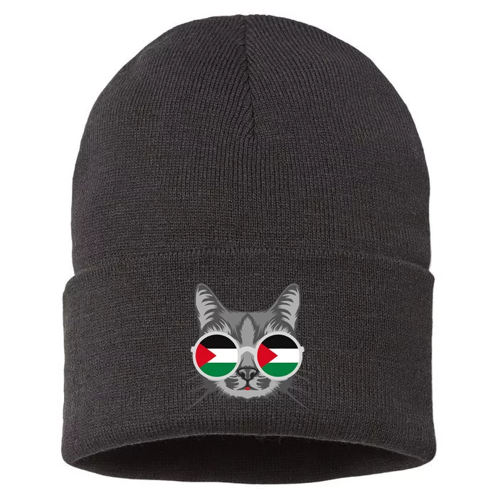 Free Palestine Flag Palestinian Cat Gaza Sustainable Knit Beanie