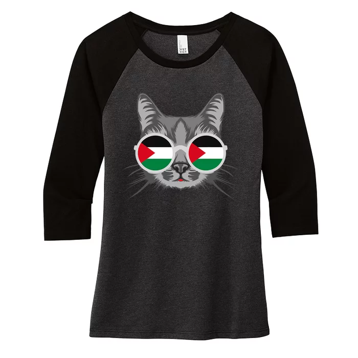 Free Palestine Flag Palestinian Cat Gaza Women's Tri-Blend 3/4-Sleeve Raglan Shirt