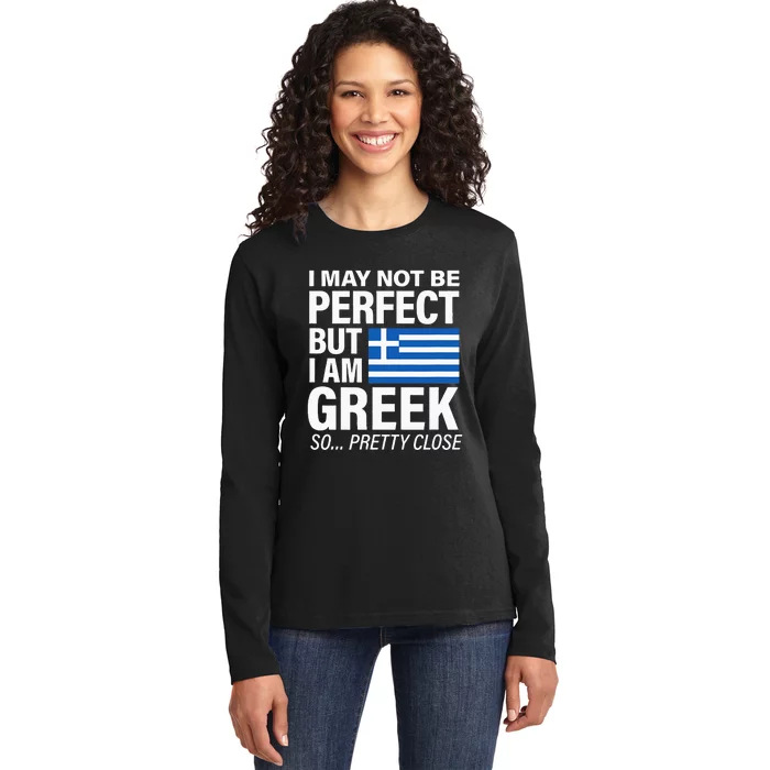 Funny Perfect Greek Flag I Love Greece Ladies Long Sleeve Shirt