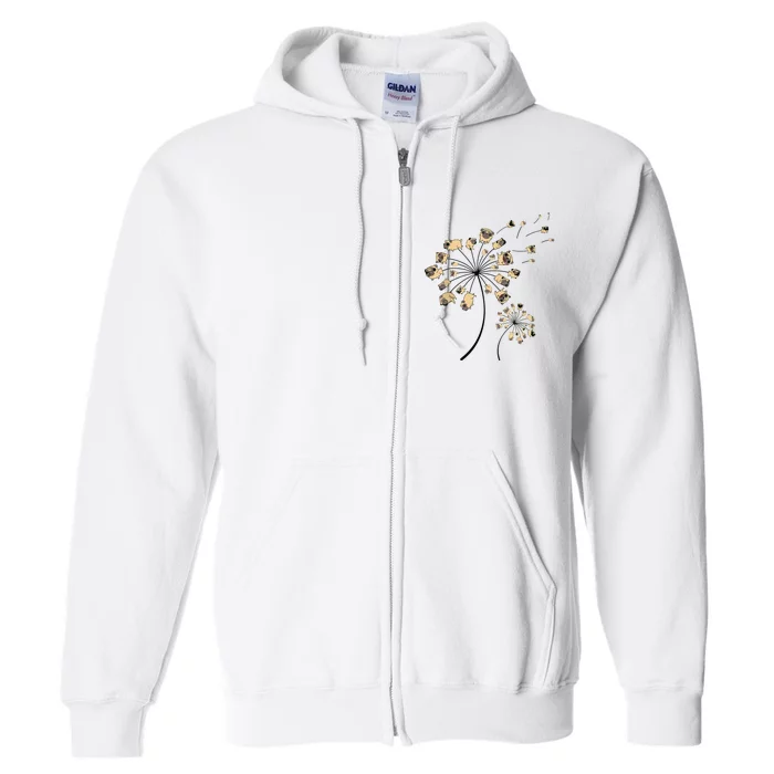 Funny Pug Gift For Men Women Cool Flower Dog Dandelion Lover Full Zip Hoodie