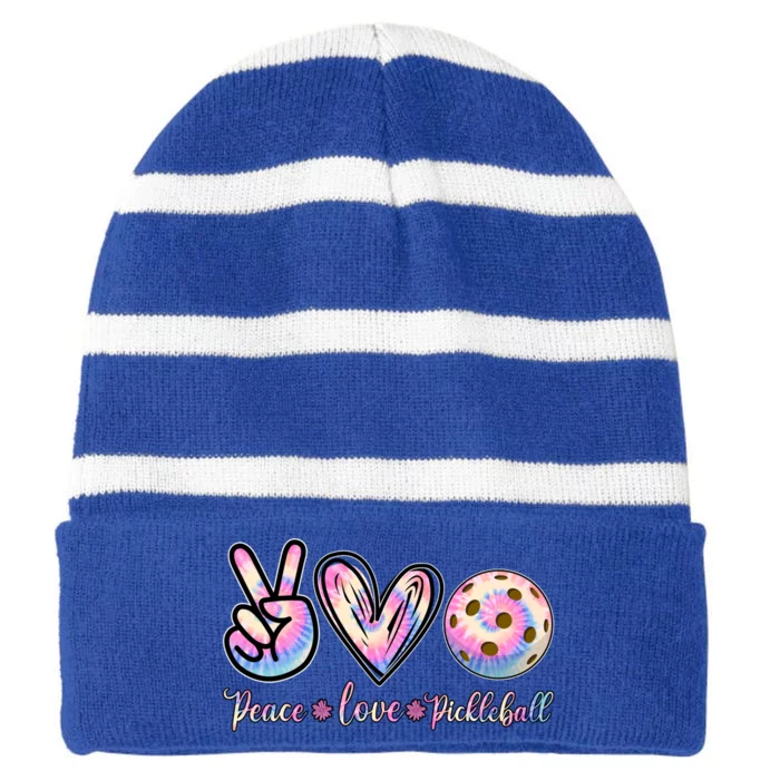 Funny Pickleball Gift Retired Ladies Peace Love Pickleball Great Gift Striped Beanie with Solid Band