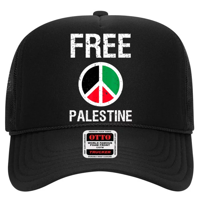 Free Palestine Gaza Palestinian Flag Peace High Crown Mesh Trucker Hat