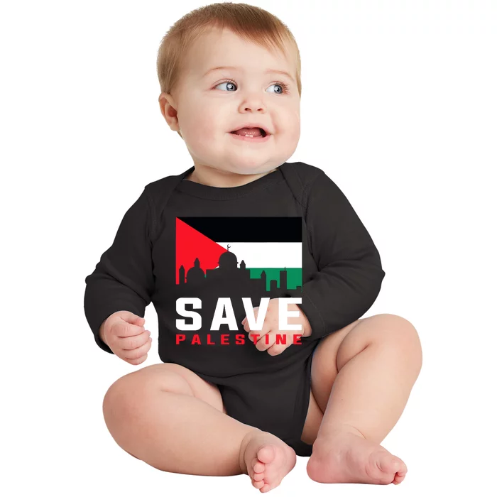 Free Palestine Gaza Flag Arabic Freedom For Palestinians Baby Long Sleeve Bodysuit