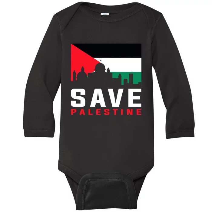 Free Palestine Gaza Flag Arabic Freedom For Palestinians Baby Long Sleeve Bodysuit