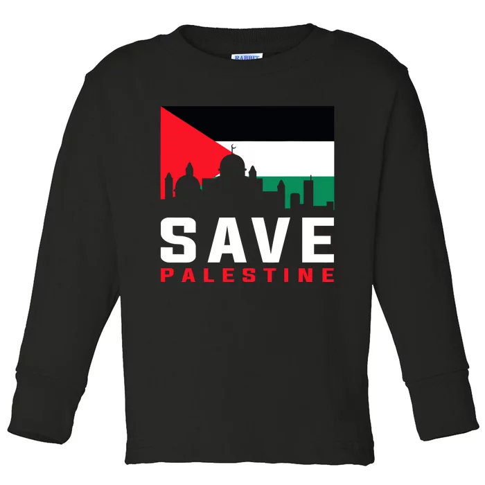 Free Palestine Gaza Flag Arabic Freedom For Palestinians Toddler Long Sleeve Shirt