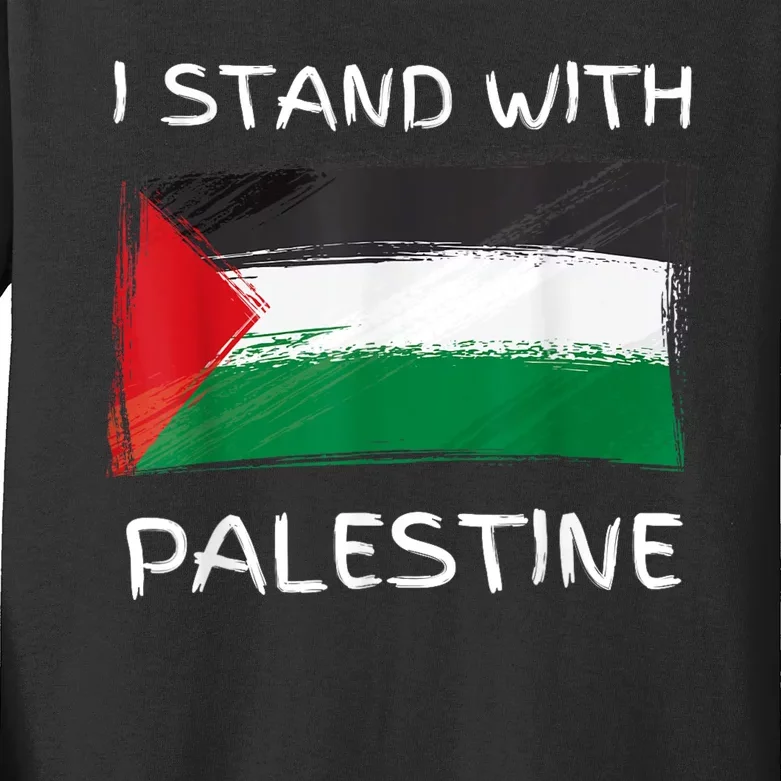 Free Palestine Gaza Flag I Stand With Palestine Freedom Kids Long Sleeve Shirt