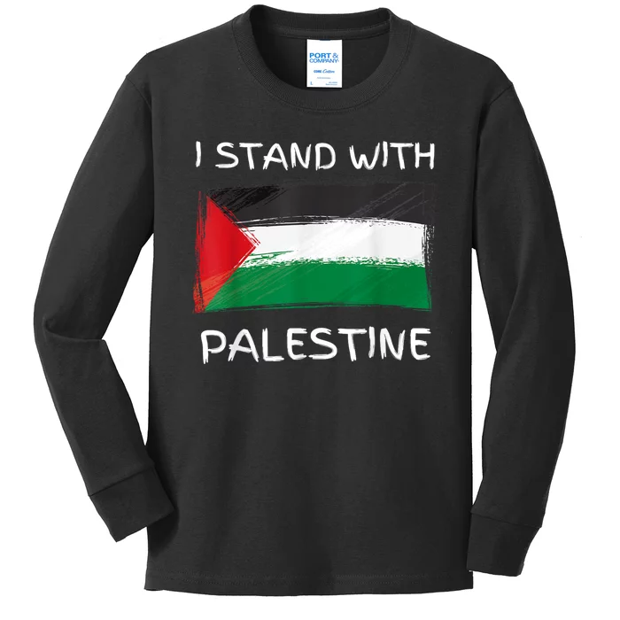 Free Palestine Gaza Flag I Stand With Palestine Freedom Kids Long Sleeve Shirt