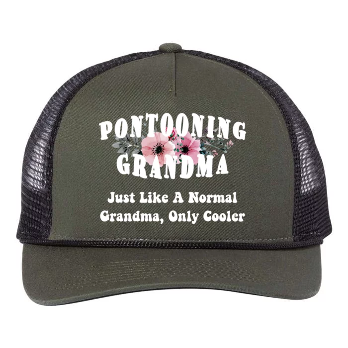 Funny Pontooning Grandma Pontoon Lover Boating Flower Cool Gift Retro Rope Trucker Hat Cap