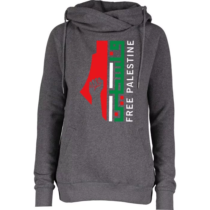 Free Palestine Gaza Flag Arabic Freedom for Palestinians Womens Funnel Neck Pullover Hood