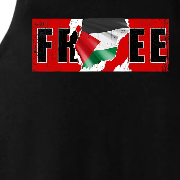 Free Palestine Gaza Flag Arabic Freedom Vintage Ladies Tri-Blend Wicking Tank