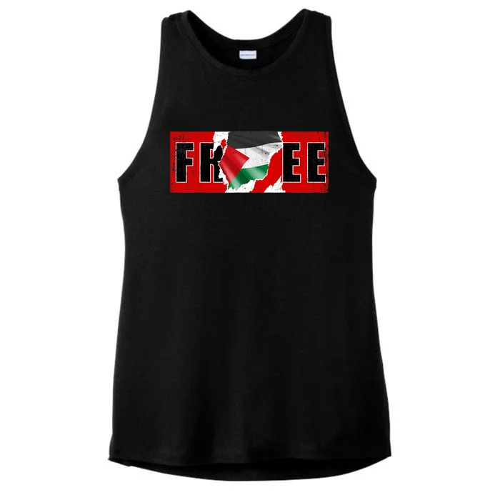 Free Palestine Gaza Flag Arabic Freedom Vintage Ladies Tri-Blend Wicking Tank