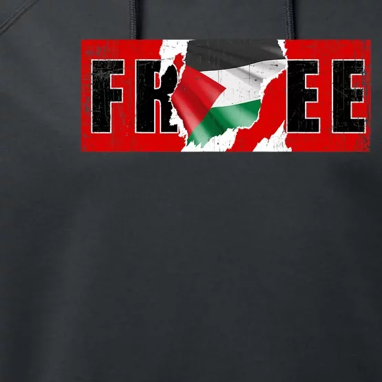 Free Palestine Gaza Flag Arabic Freedom Vintage Performance Fleece Hoodie