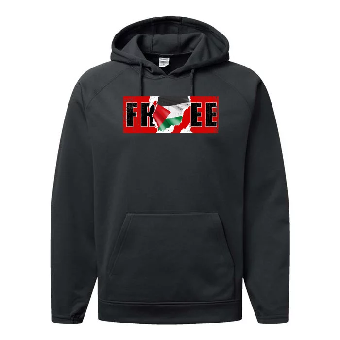 Free Palestine Gaza Flag Arabic Freedom Vintage Performance Fleece Hoodie