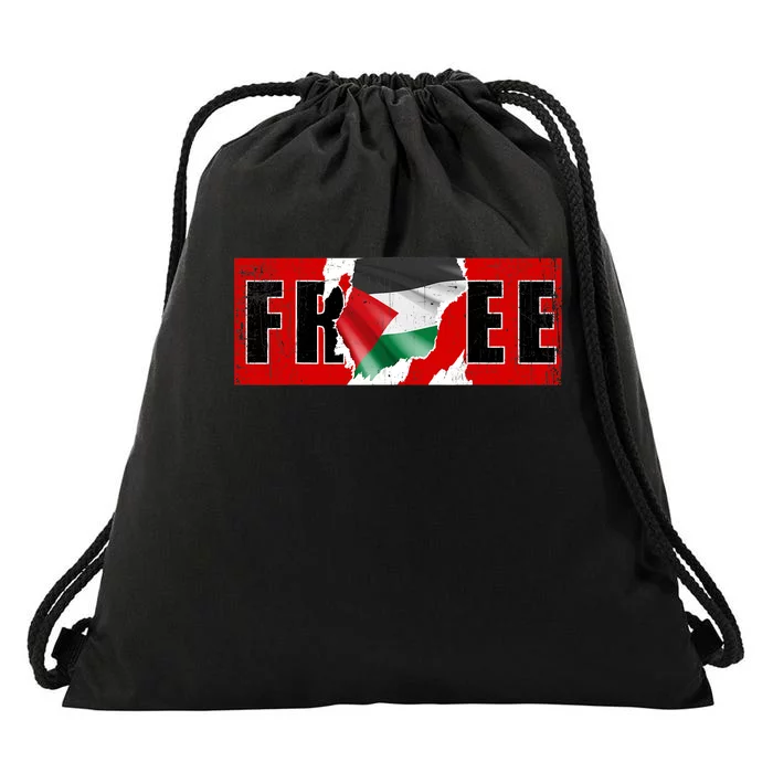 Free Palestine Gaza Flag Arabic Freedom Vintage Drawstring Bag