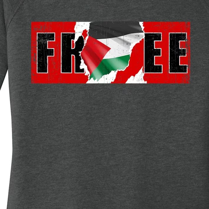 Free Palestine Gaza Flag Arabic Freedom Vintage Women's Perfect Tri Tunic Long Sleeve Shirt