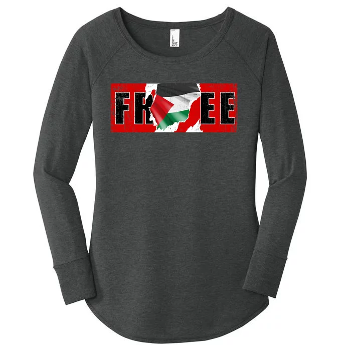 Free Palestine Gaza Flag Arabic Freedom Vintage Women's Perfect Tri Tunic Long Sleeve Shirt