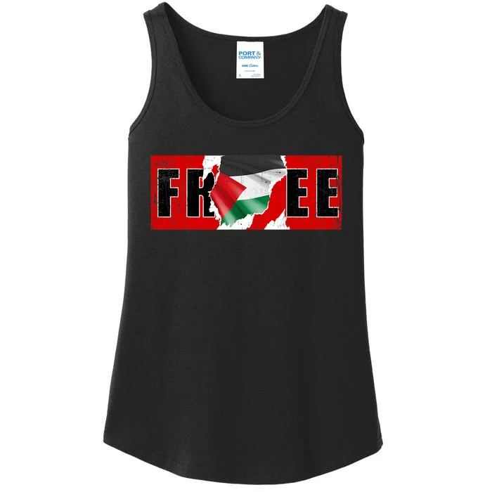 Free Palestine Gaza Flag Arabic Freedom Vintage Ladies Essential Tank