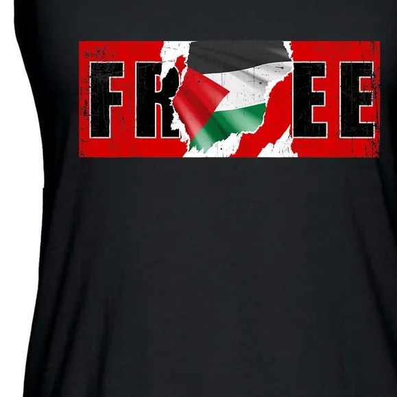 Free Palestine Gaza Flag Arabic Freedom Vintage Ladies Essential Flowy Tank