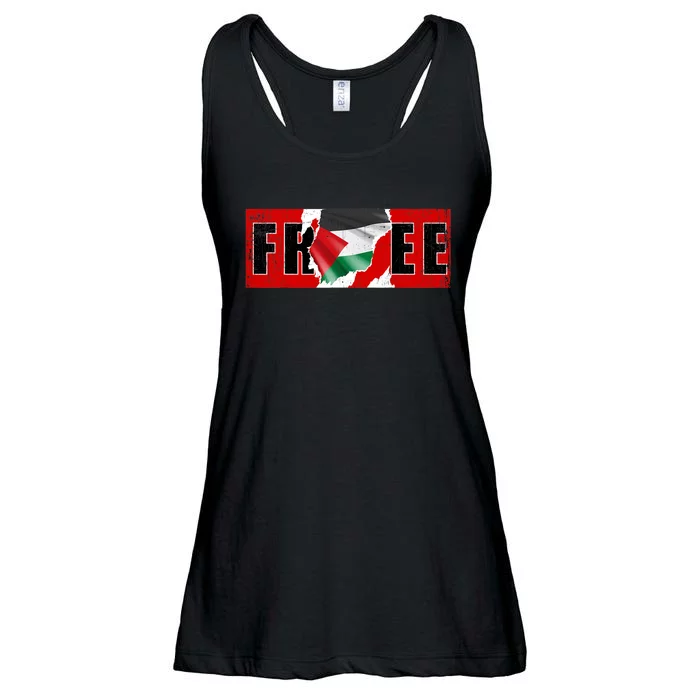 Free Palestine Gaza Flag Arabic Freedom Vintage Ladies Essential Flowy Tank