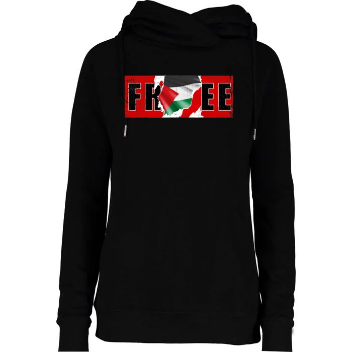 Free Palestine Gaza Flag Arabic Freedom Vintage Womens Funnel Neck Pullover Hood