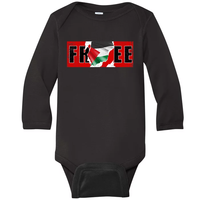 Free Palestine Gaza Flag Arabic Freedom Vintage Baby Long Sleeve Bodysuit