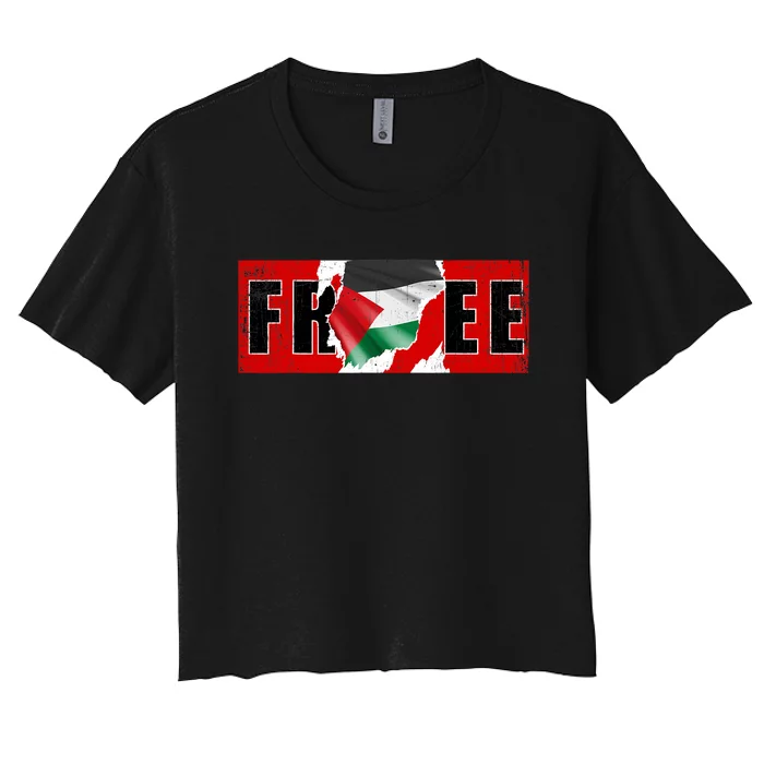 Free Palestine Gaza Flag Arabic Freedom Vintage Women's Crop Top Tee