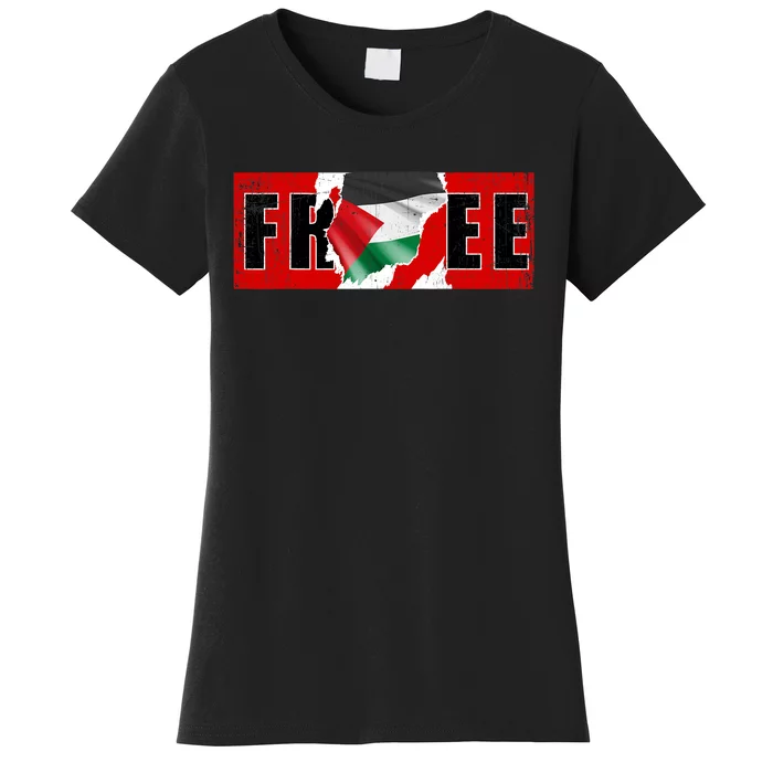 Free Palestine Gaza Flag Arabic Freedom Vintage Women's T-Shirt