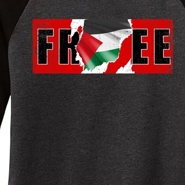 Free Palestine Gaza Flag Arabic Freedom Vintage Women's Tri-Blend 3/4-Sleeve Raglan Shirt