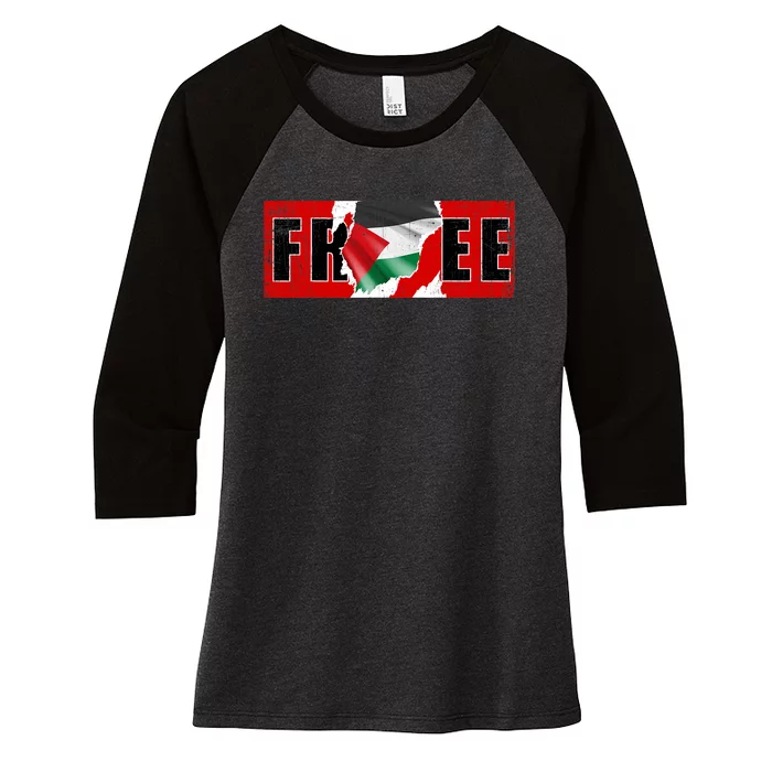 Free Palestine Gaza Flag Arabic Freedom Vintage Women's Tri-Blend 3/4-Sleeve Raglan Shirt