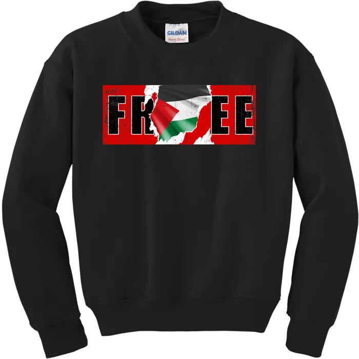 Free Palestine Gaza Flag Arabic Freedom Vintage Kids Sweatshirt