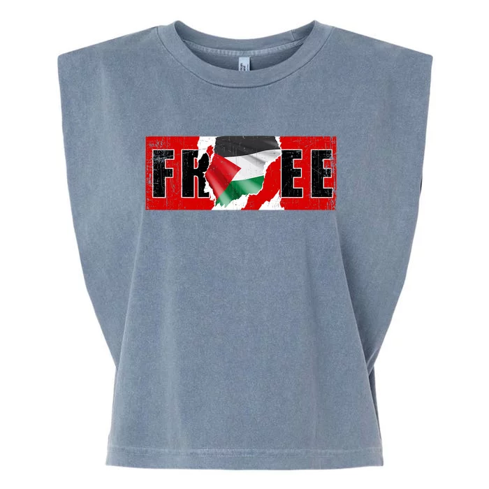 Free Palestine Gaza Flag Arabic Freedom Vintage Garment-Dyed Women's Muscle Tee