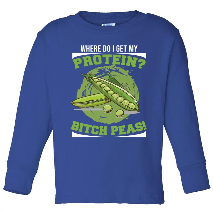 Fitness Pun Gift Where Do I Get My Protein? Protein Peas Gift Toddler Long Sleeve Shirt