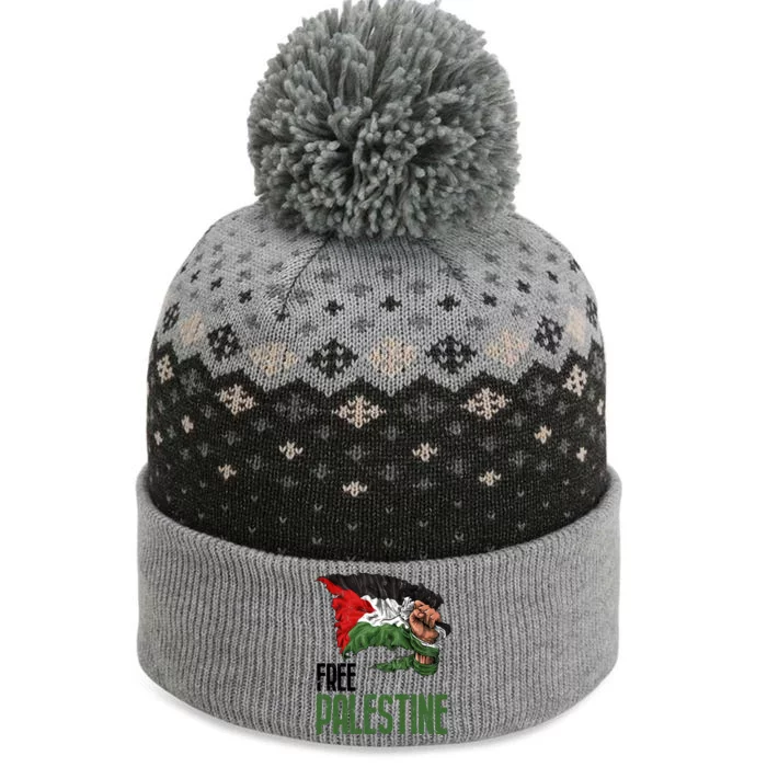 Free Palestine Gaza Flag Arabic Freedom Distressed Strength The Baniff Cuffed Pom Beanie