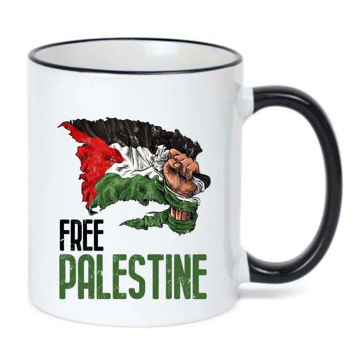 Free Palestine Gaza Flag Arabic Freedom Distressed Strength Black Color Changing Mug