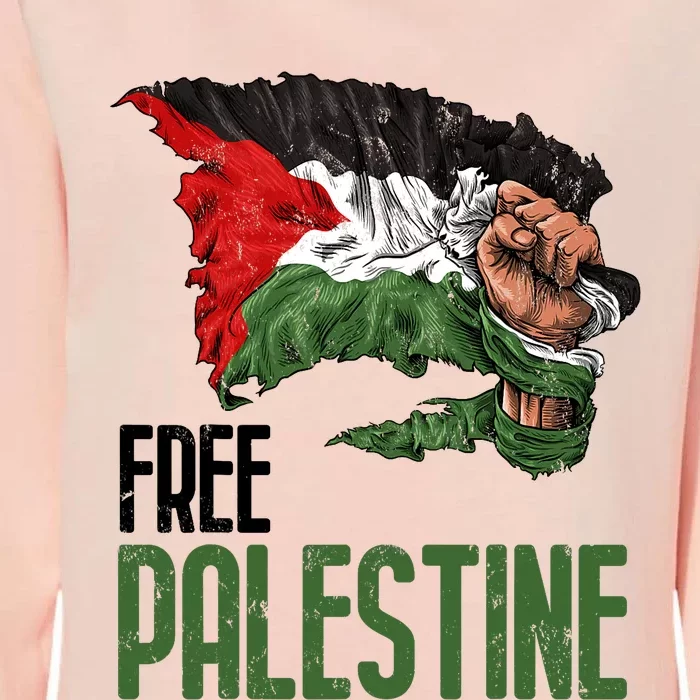 Free Palestine Gaza Flag Arabic Freedom Distressed Strength Womens California Wash Sweatshirt