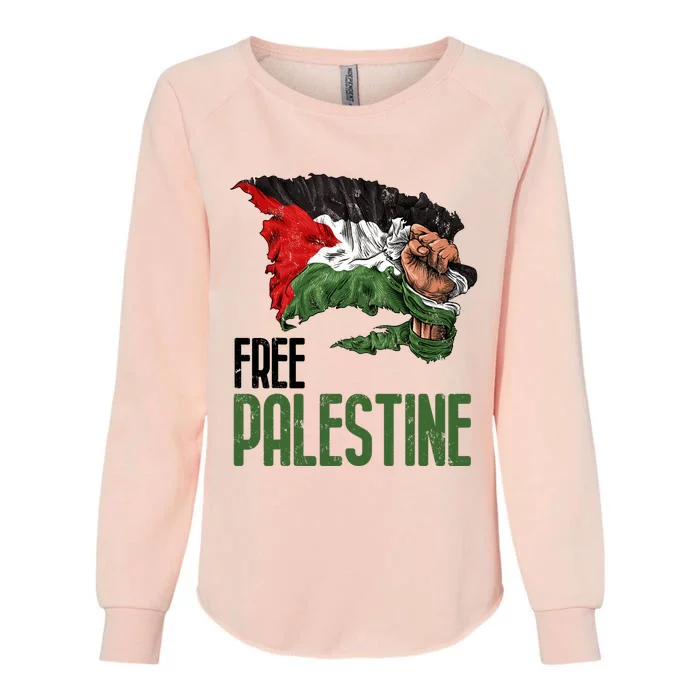 Free Palestine Gaza Flag Arabic Freedom Distressed Strength Womens California Wash Sweatshirt