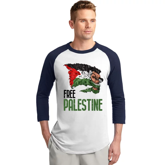 Free Palestine Gaza Flag Arabic Freedom Distressed Strength Baseball Sleeve Shirt