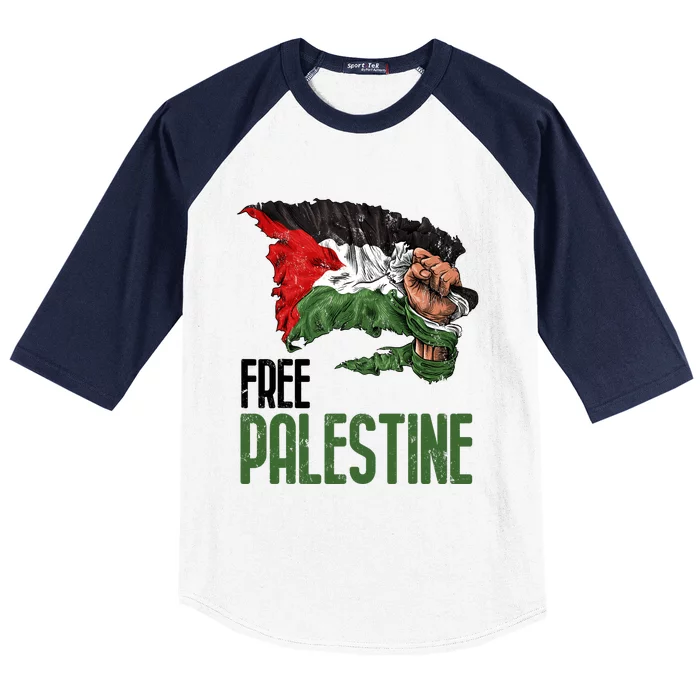 Free Palestine Gaza Flag Arabic Freedom Distressed Strength Baseball Sleeve Shirt