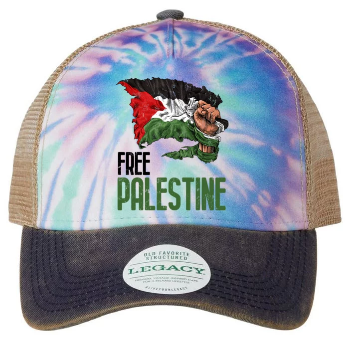 Free Palestine Gaza Flag Arabic Freedom Distressed Strength Legacy Tie Dye Trucker Hat