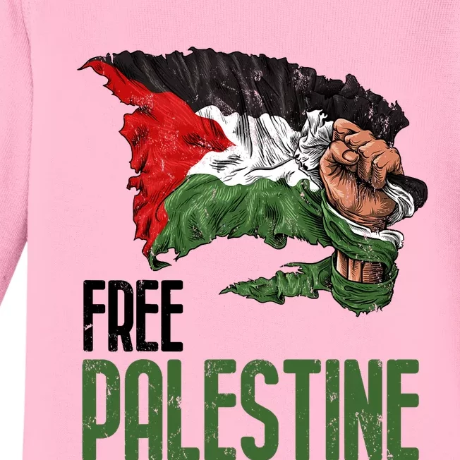 Free Palestine Gaza Flag Arabic Freedom Distressed Strength Baby Long Sleeve Bodysuit