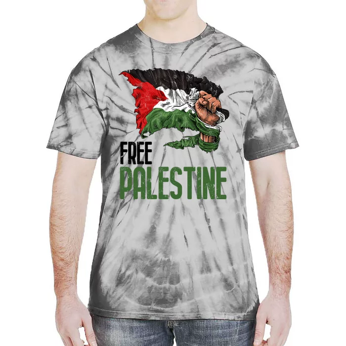 Free Palestine Gaza Flag Arabic Freedom Distressed Strength Tie-Dye T-Shirt