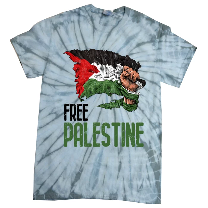 Free Palestine Gaza Flag Arabic Freedom Distressed Strength Tie-Dye T-Shirt