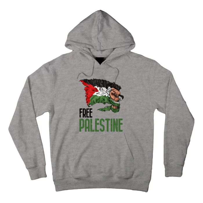 Free Palestine Gaza Flag Arabic Freedom Distressed Strength Tall Hoodie