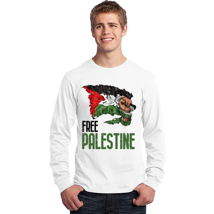 Free Palestine Gaza Flag Arabic Freedom Distressed Strength Long Sleeve Shirt