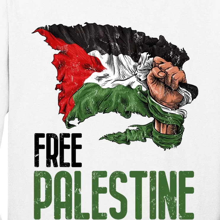 Free Palestine Gaza Flag Arabic Freedom Distressed Strength Long Sleeve Shirt