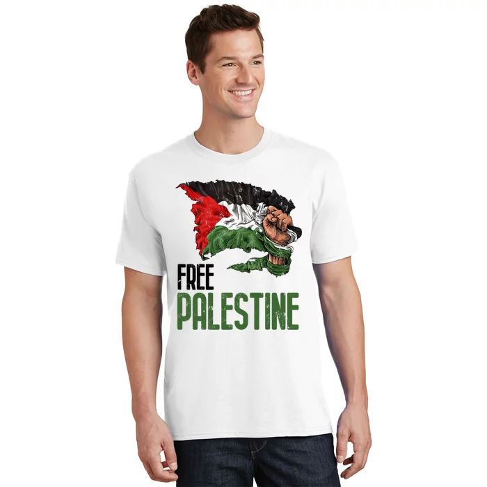 Free Palestine Gaza Flag Arabic Freedom Distressed Strength T-Shirt