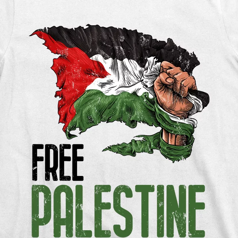 Free Palestine Gaza Flag Arabic Freedom Distressed Strength T-Shirt